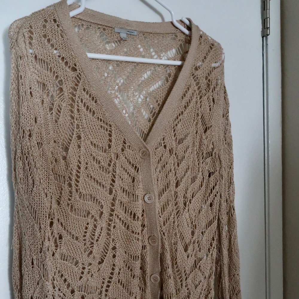 Halogen Beige Lace Knit Cardigan M